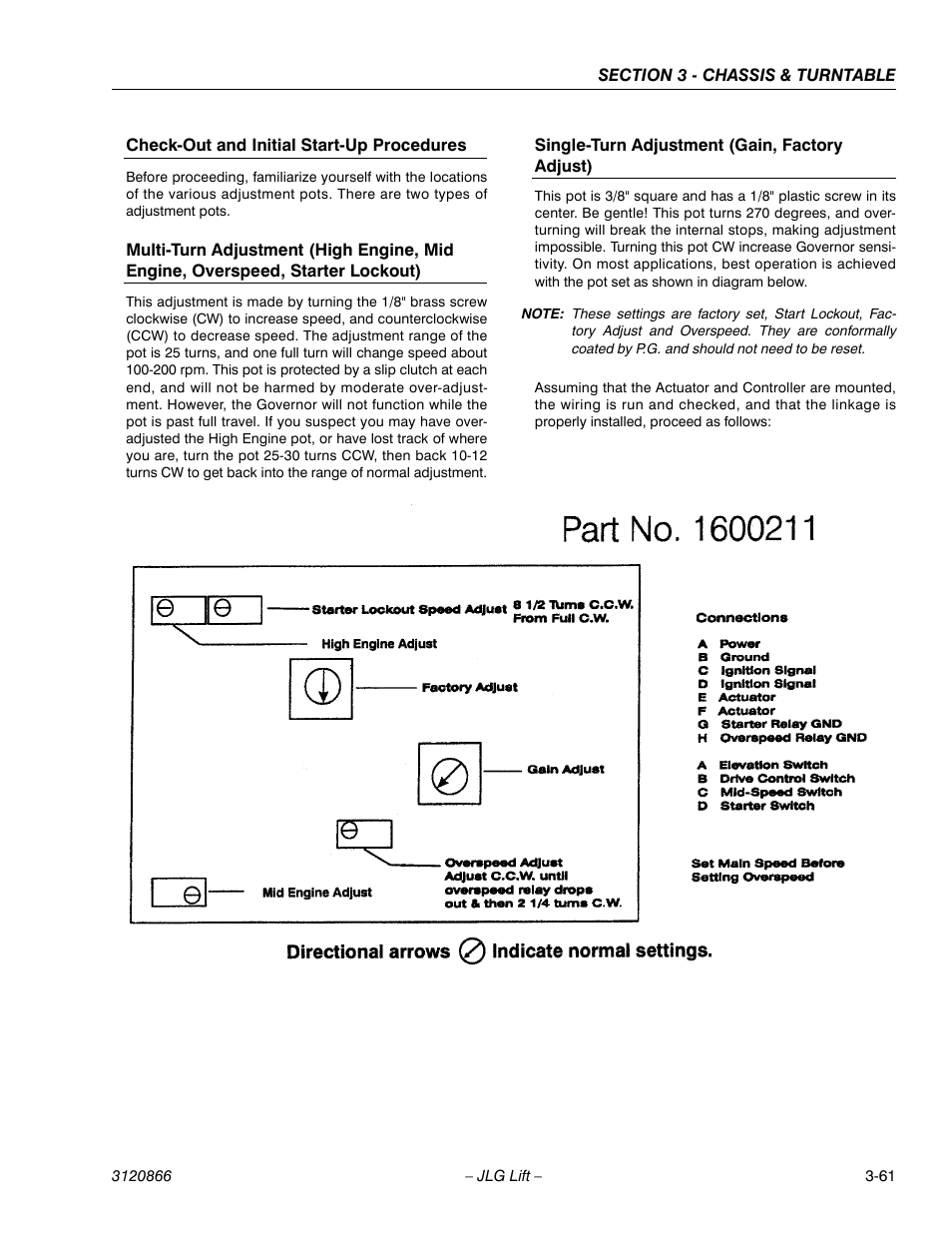 Check-out and initial start-up procedures, Single-turn adjustment (gain, factory adjust) | JLG 601S Service Manual User Manual | Page 101 / 240