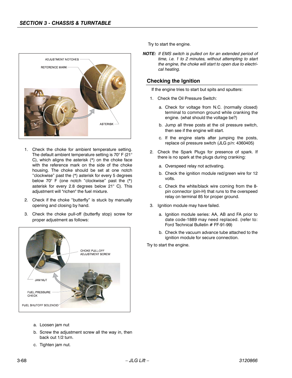 Checking the ignition, Checking the ignition -68 | JLG 601S Service Manual User Manual | Page 108 / 240