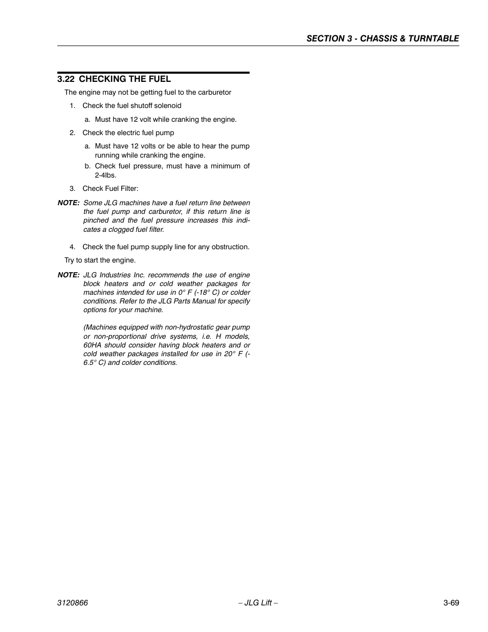 22 checking the fuel, Checking the fuel -69 | JLG 601S Service Manual User Manual | Page 109 / 240