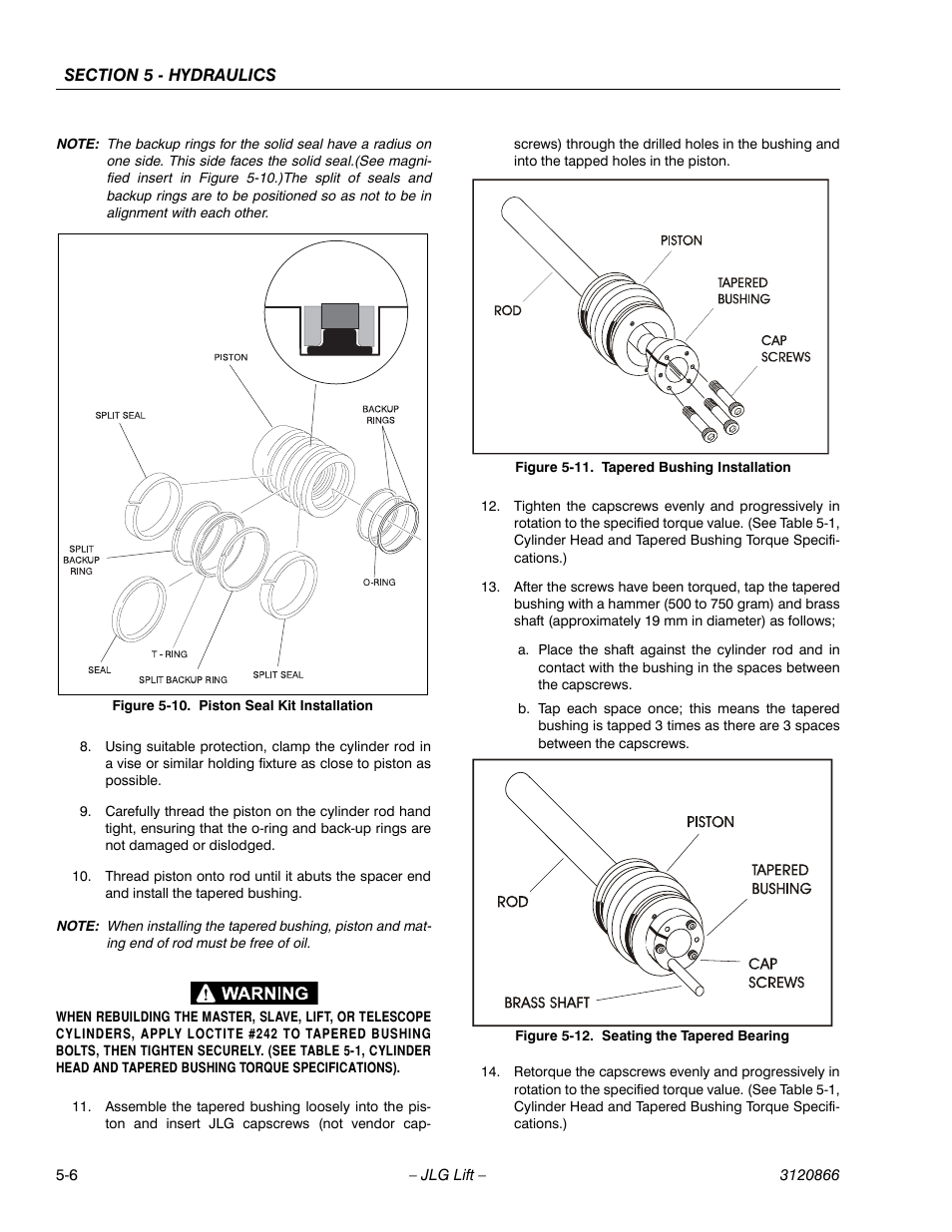 Piston seal kit installation -6, Tapered bushing installation -6, Seating the tapered bearing -6 | JLG 601S Service Manual User Manual | Page 156 / 240