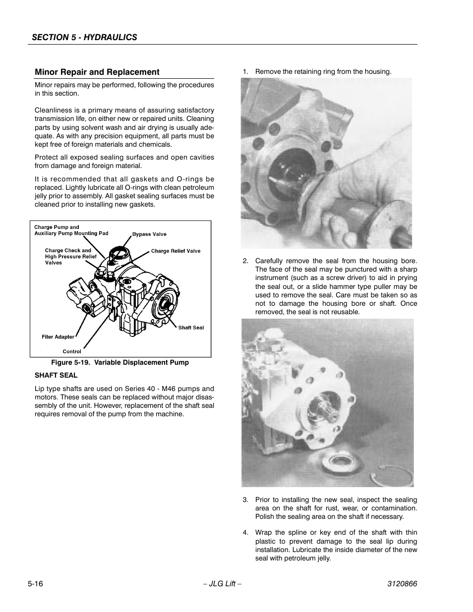 Minor repair and replacement, Minor repair and replacement -16, Variable displacement pump -16 | JLG 601S Service Manual User Manual | Page 166 / 240