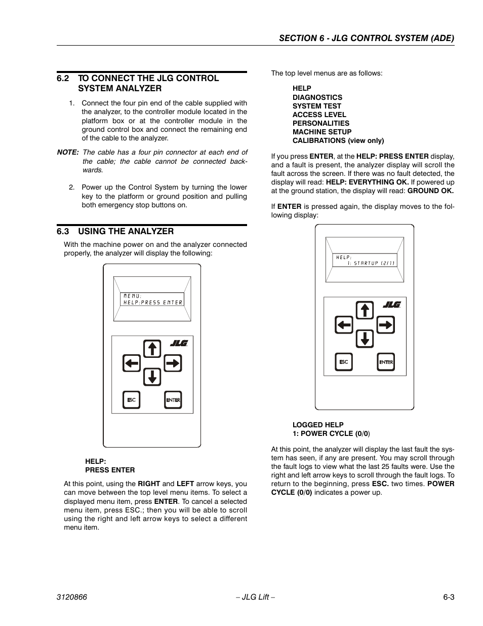 2 to connect the jlg control system analyzer, 3 using the analyzer, To connect the jlg control system analyzer -3 | Using the analyzer -3 | JLG 601S Service Manual User Manual | Page 179 / 240