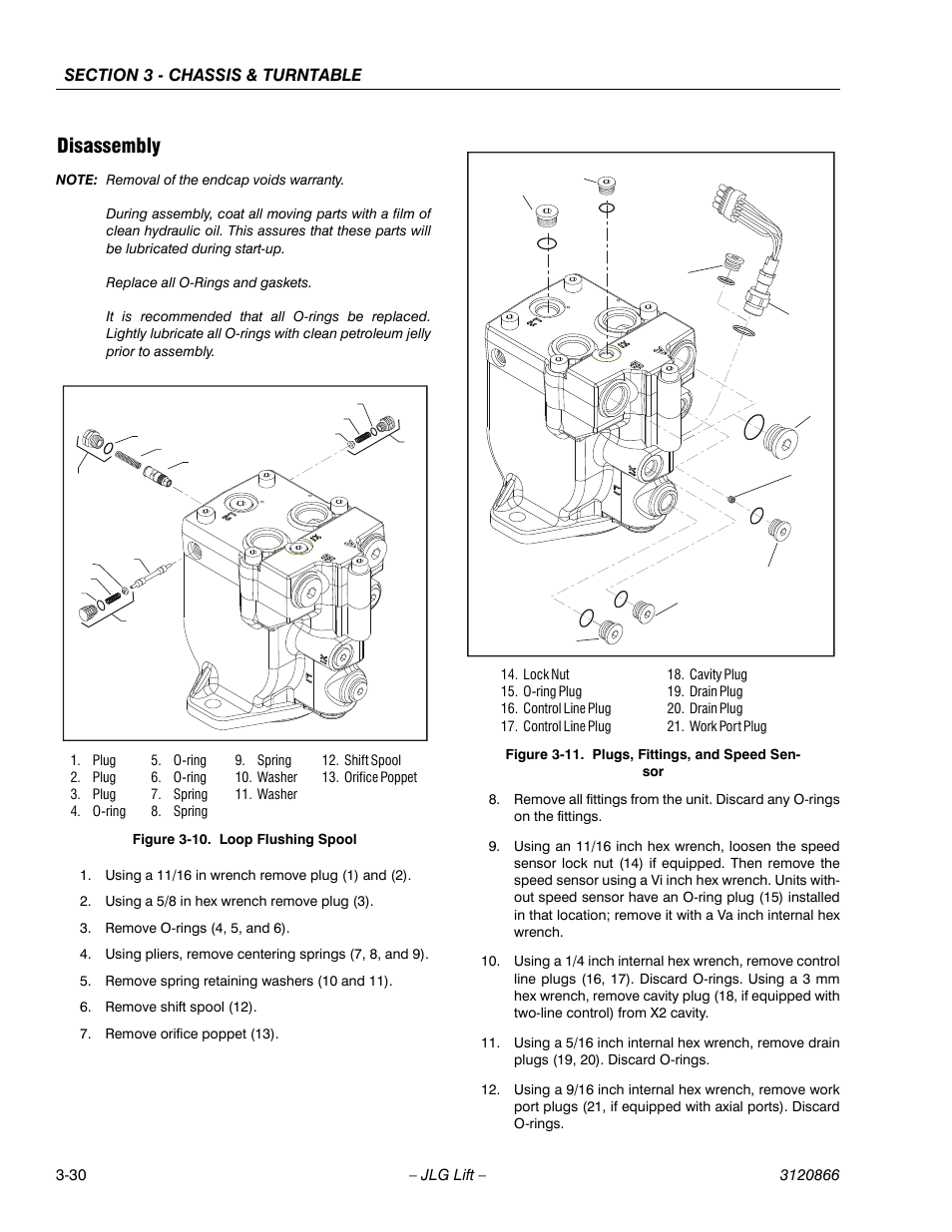 Disassembly, Disassembly -30, Loop flushing spool -30 | Plugs, fittings, and speed sensor -30 | JLG 601S Service Manual User Manual | Page 70 / 240