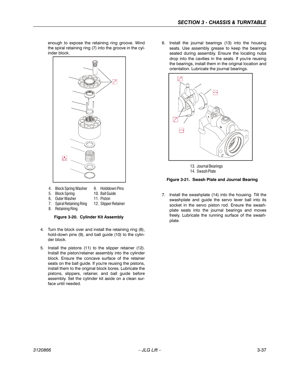 Cylinder kit assembly -37, Swash plate and journal bearing -37 | JLG 601S Service Manual User Manual | Page 77 / 240