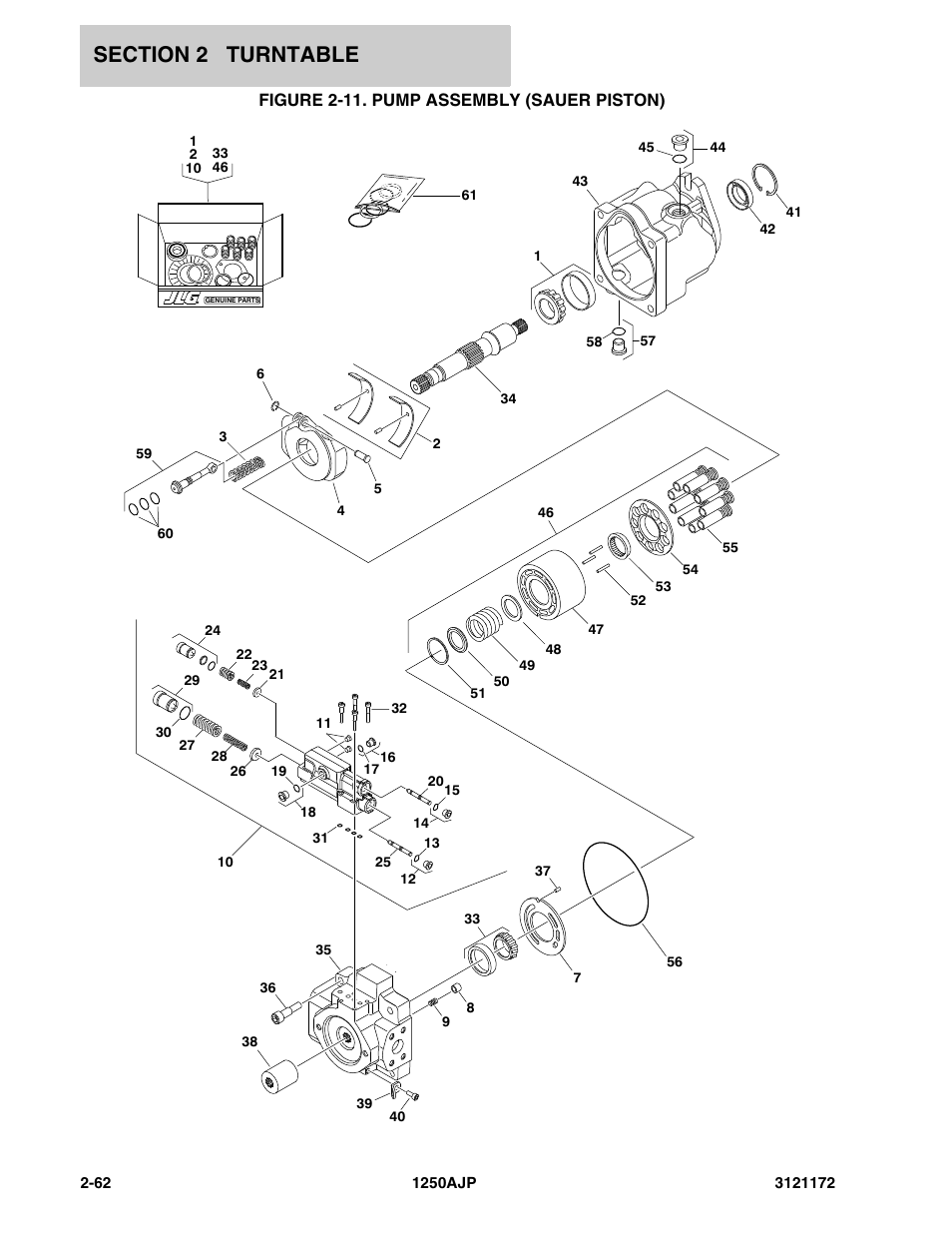 Figure 2-11. pump assembly (sauer piston) | JLG 1250AJP Parts Manual User Manual | Page 120 / 406