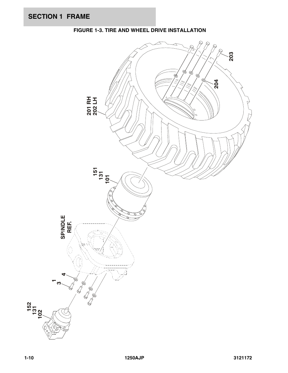 Figure 1-3. tire and wheel drive installation, Tire | JLG 1250AJP Parts Manual User Manual | Page 18 / 406