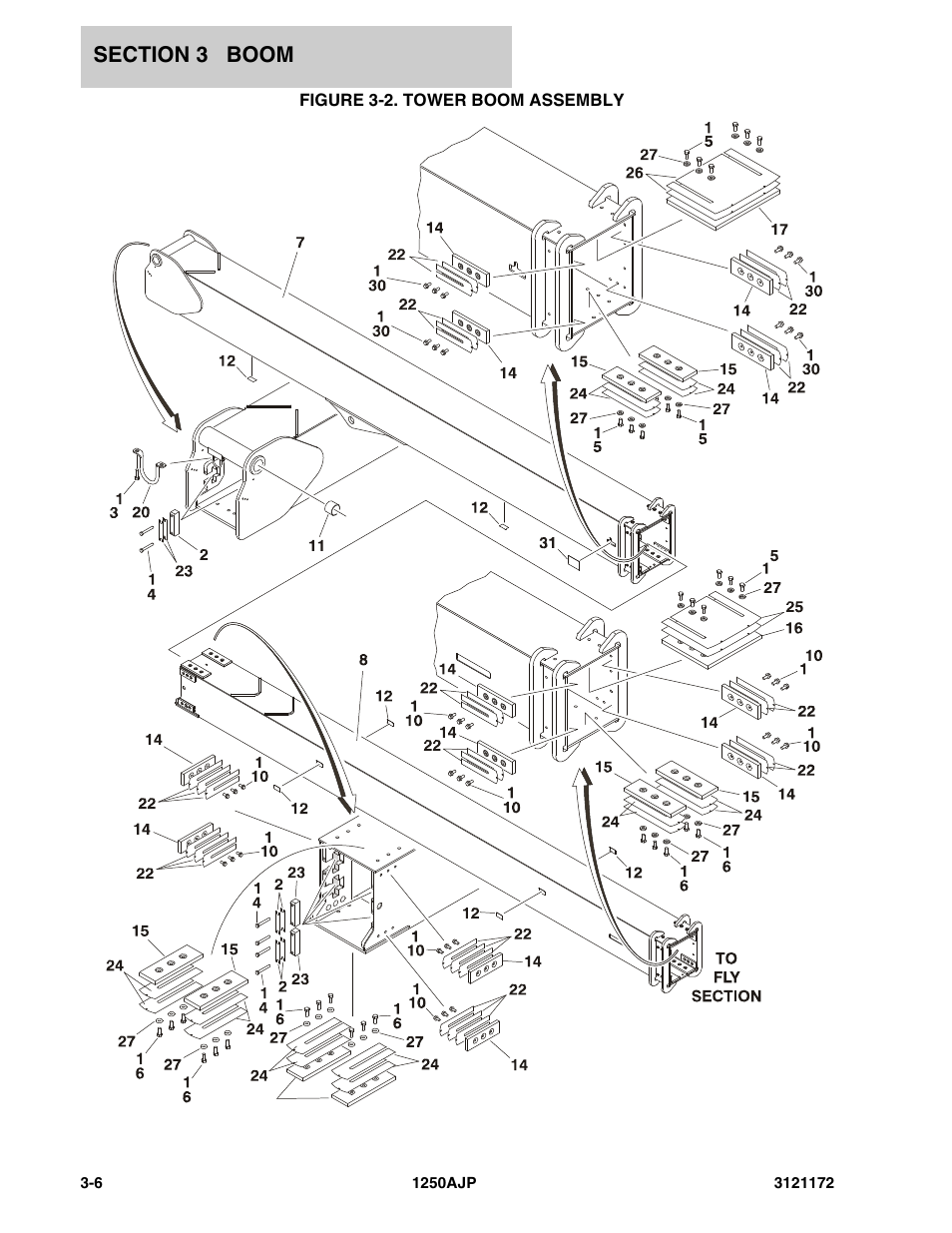 Figure 3-2. tower boom assembly, Tower b | JLG 1250AJP Parts Manual User Manual | Page 188 / 406