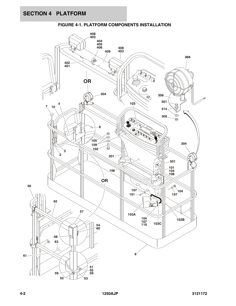 Figure 4-1. platform components installation | JLG 1250AJP Parts Manual User Manual | Page 218 / 406