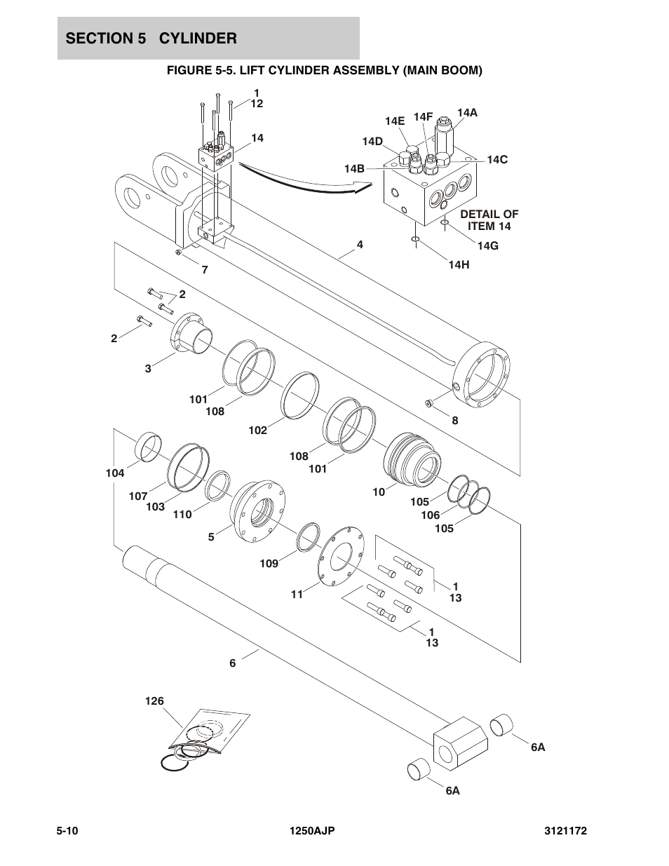 Figure 5-5. lift cylinder assembly (main boom) | JLG 1250AJP Parts Manual User Manual | Page 250 / 406