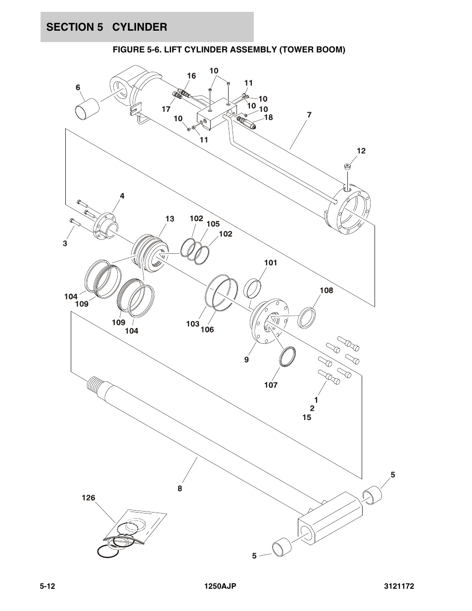 Figure 5-6. lift cylinder assembly (tower boom) | JLG 1250AJP Parts Manual User Manual | Page 252 / 406