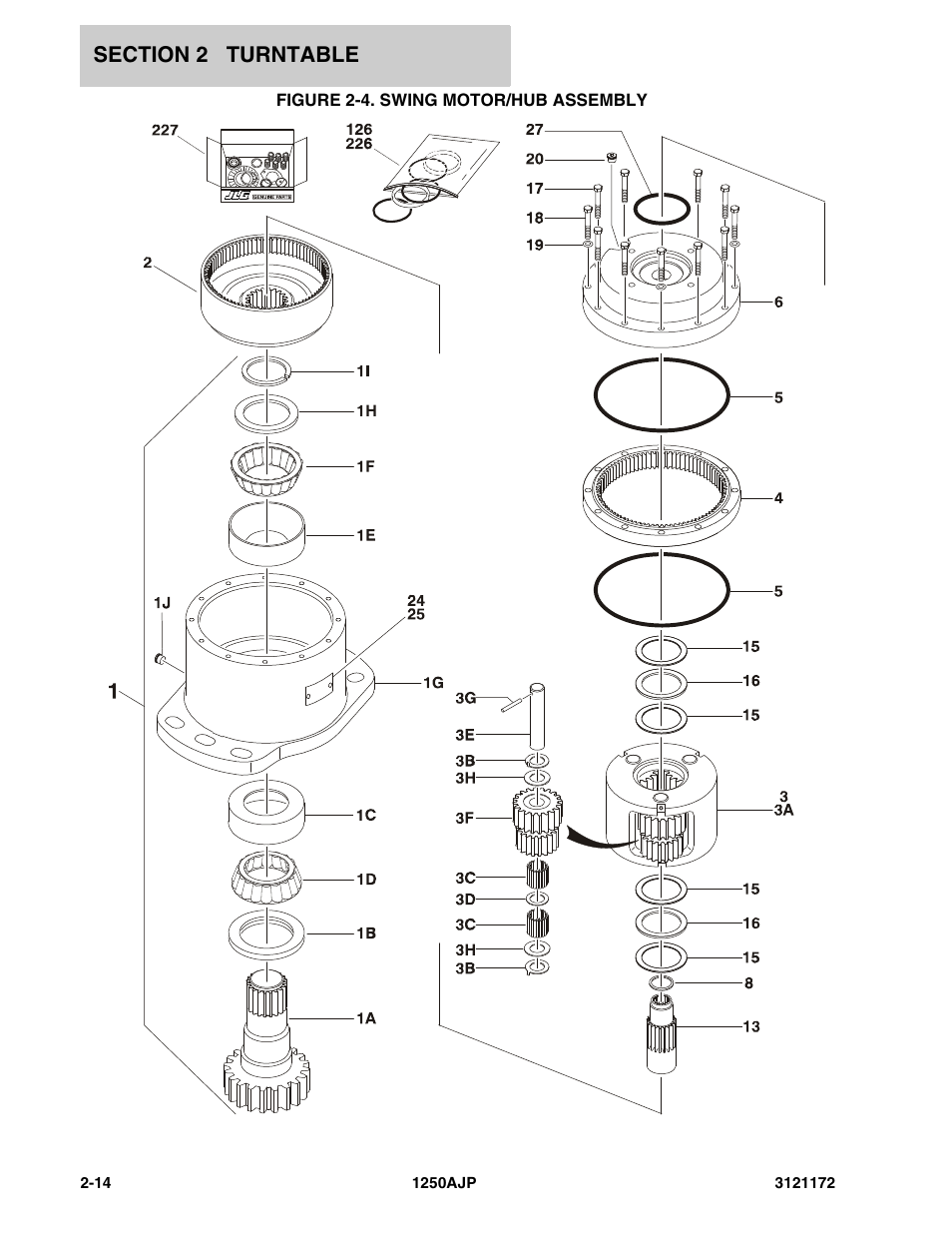 Figure 2-4. swing motor/hub assembly | JLG 1250AJP Parts Manual User Manual | Page 72 / 406