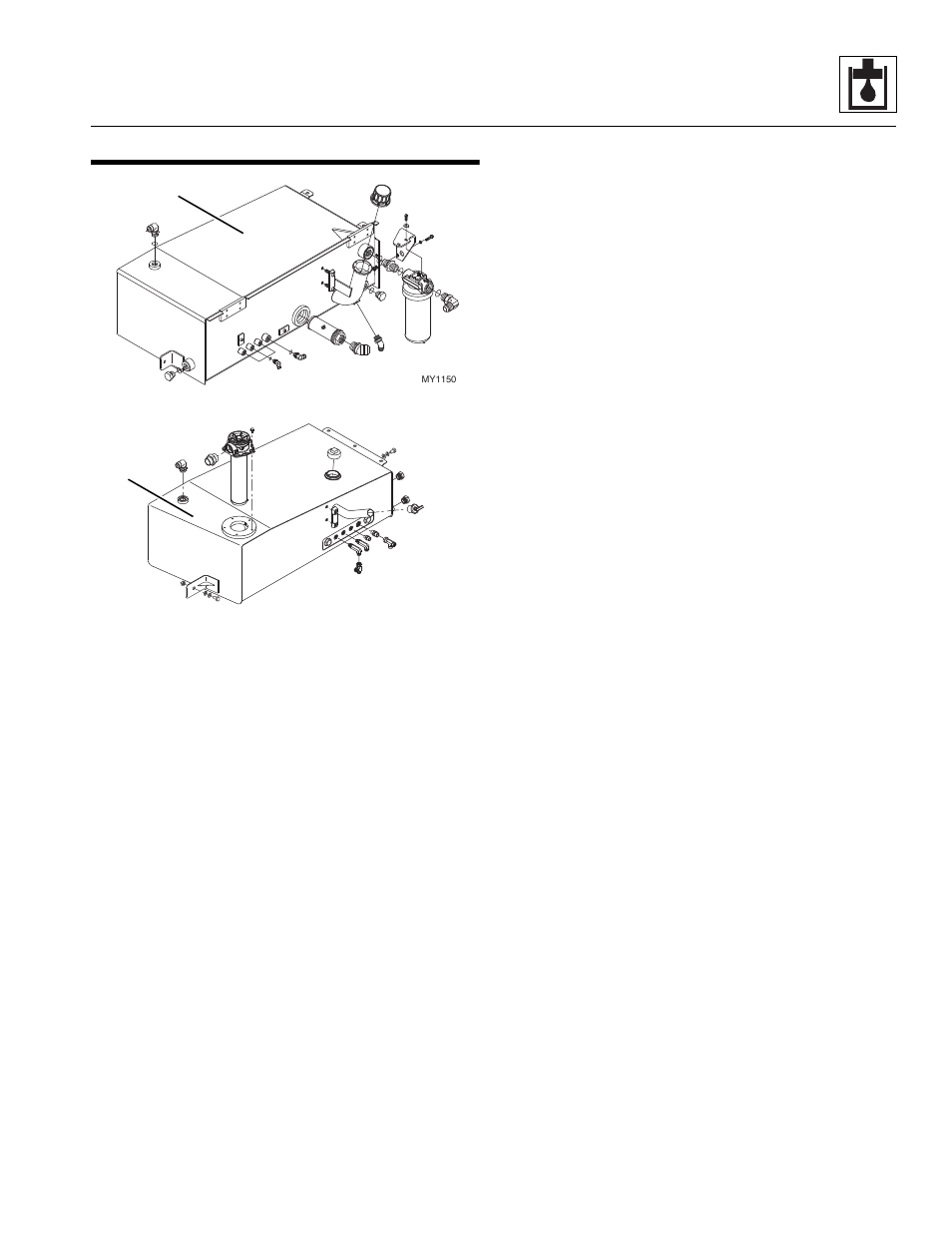 5 hydraulic reservoir, 1 hydraulic oil reservoir draining, 2 hydraulic oil reservoir filling | 3 hydraulic oil reservoir removal/ installation, Hydraulic reservoir, Section, 1, “hydraulic oil reservoir draining, Hydraulic oil reservoir draining, Hydraulic oil reservoir filling, Hydraulic oil reservoir removal/installation | JLG G12-55A Service Manual User Manual | Page 129 / 200