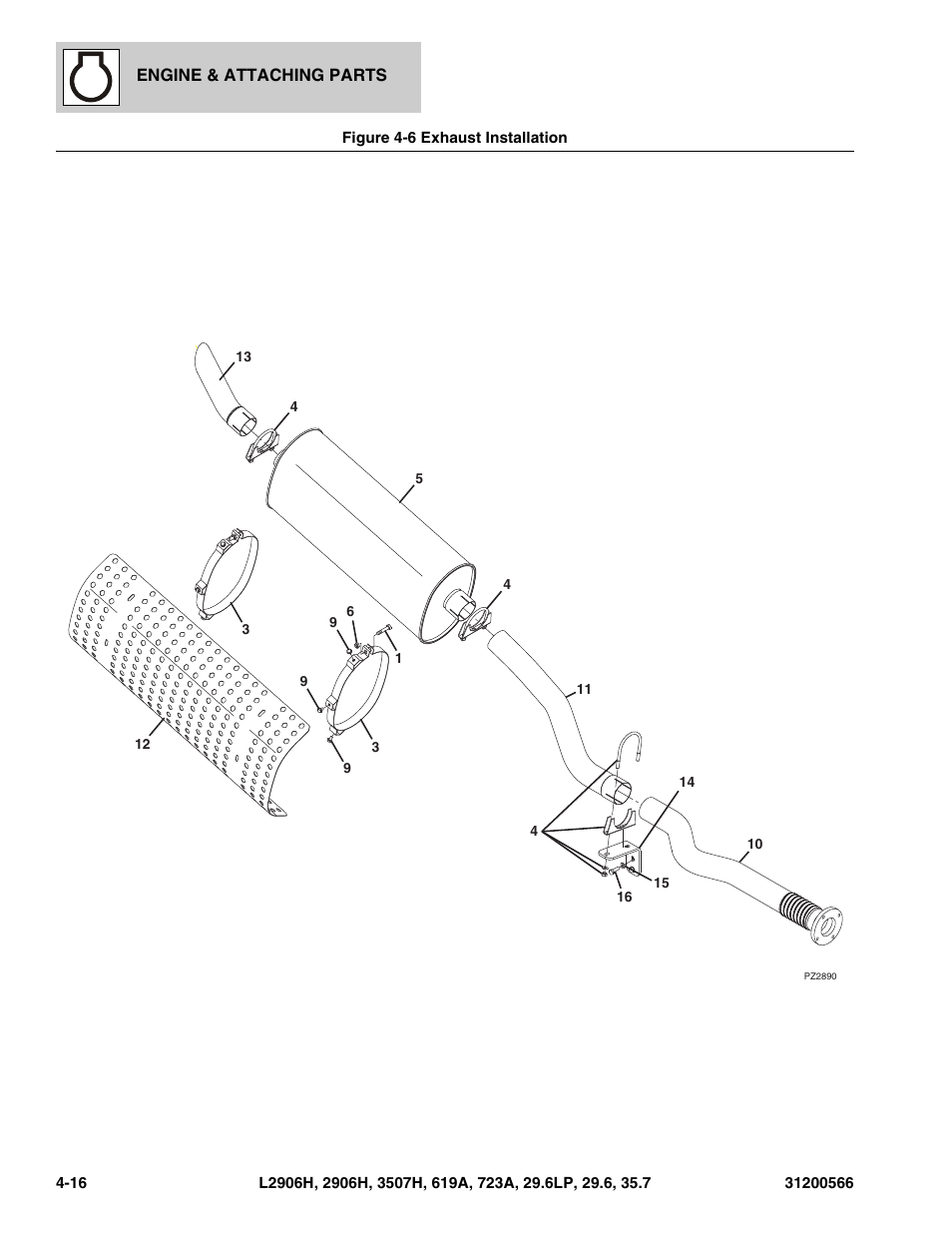 Figure 4-6 exhaust installation, Exhaust installation -16 | JLG 723A Parts Manual User Manual | Page 100 / 364