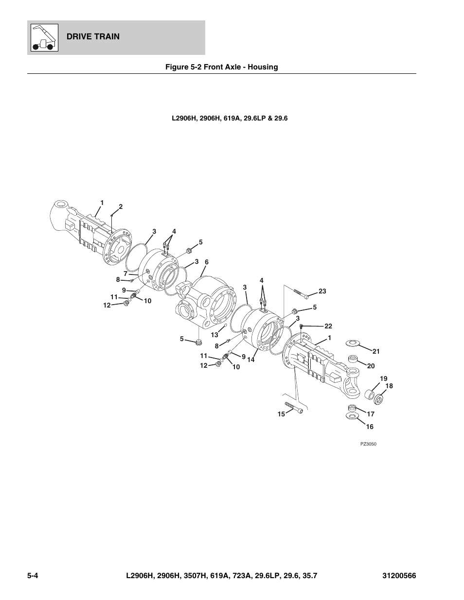 Figure 5-2 front axle - housing, Front axle - housing -4, Central housing, (see figure 5-2 for details) | JLG 723A Parts Manual User Manual | Page 106 / 364