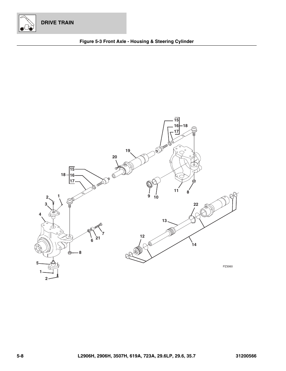 Front axle - housing & steering cylinder -8, Steering components, (see figure 5-3 for details) | JLG 723A Parts Manual User Manual | Page 110 / 364