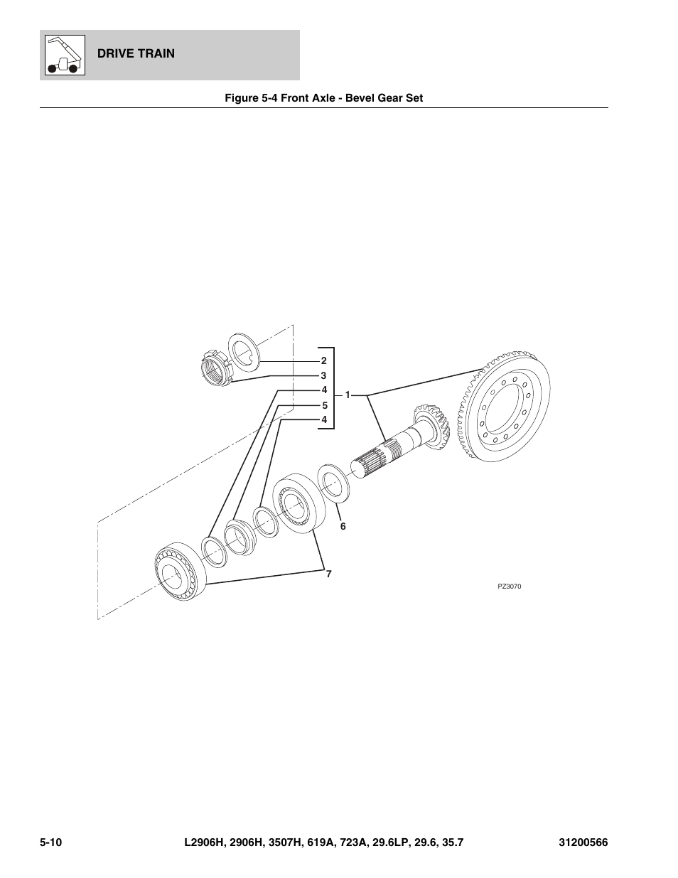 Figure 5-4 front axle - bevel gear set, Front axle - bevel gear set -10, T, (see figure 5-4 for details) | JLG 723A Parts Manual User Manual | Page 112 / 364