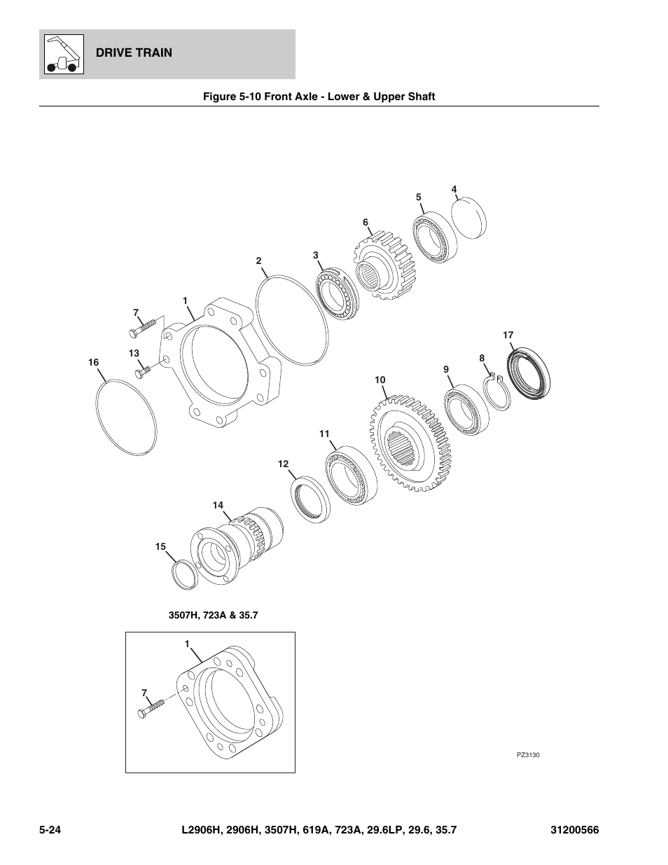 Figure 5-10 front axle - lower & upper shaft, Front axle - lower & upper shaft -24, See figure 5-10 for details) | JLG 723A Parts Manual User Manual | Page 126 / 364