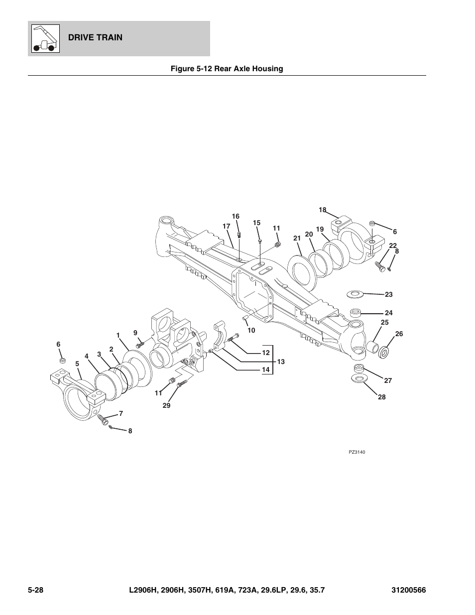 Figure 5-12 rear axle housing, Rear axle housing -28, See figure 5-12 for details) | JLG 723A Parts Manual User Manual | Page 130 / 364