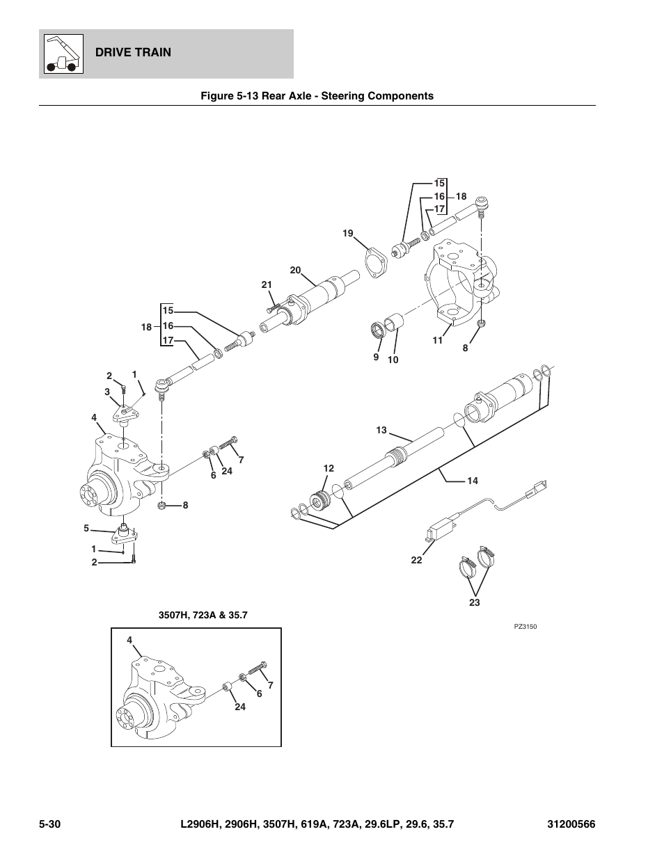 Figure 5-13 rear axle - steering components, Rear axle - steering components -30, Steering components, (see figure 5-13 for details) | JLG 723A Parts Manual User Manual | Page 132 / 364