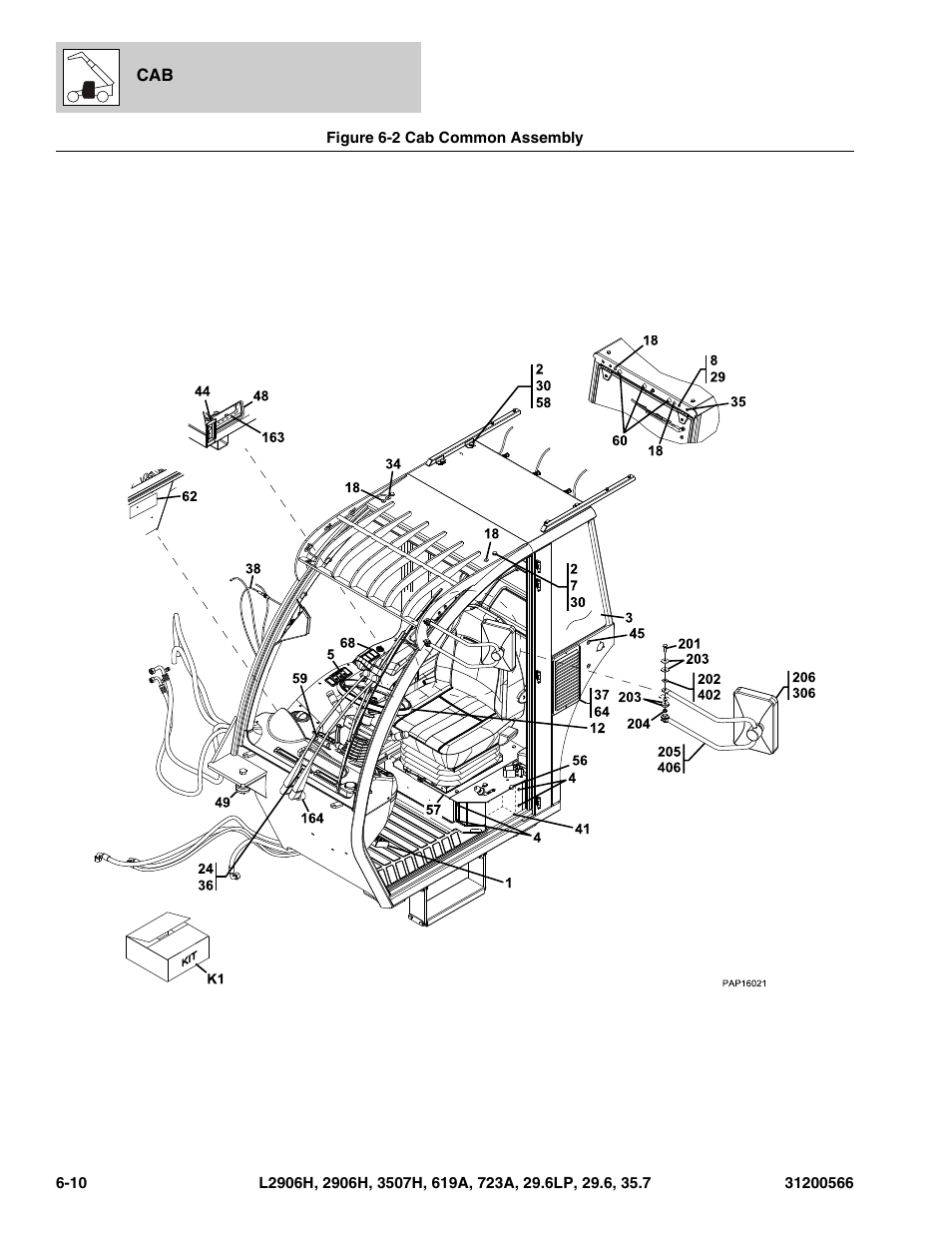 Figure 6-2 cab common assembly, Cab common assembly -10, See figure 6-2 for details) | JLG 723A Parts Manual User Manual | Page 162 / 364