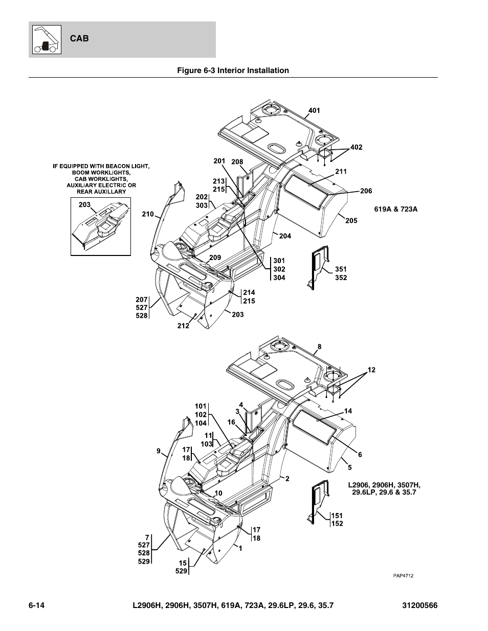 Figure 6-3 interior installation, Interior installation -14, See figure 6-3 for details) | JLG 723A Parts Manual User Manual | Page 166 / 364