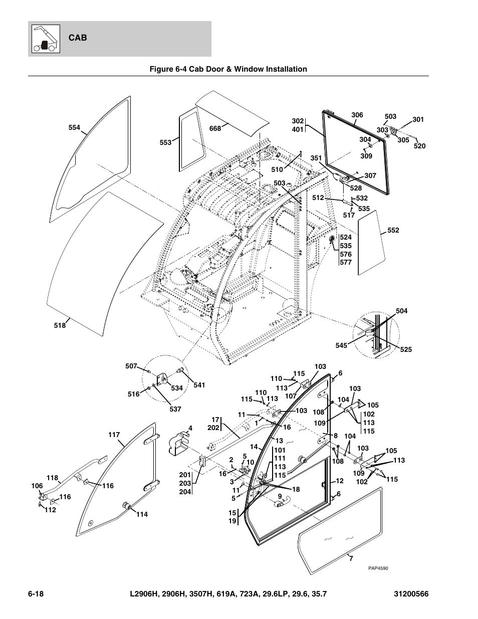 Figure 6-4 cab door & window installation, Cab door & window installation -18, See figure 6-4 for details) | JLG 723A Parts Manual User Manual | Page 170 / 364