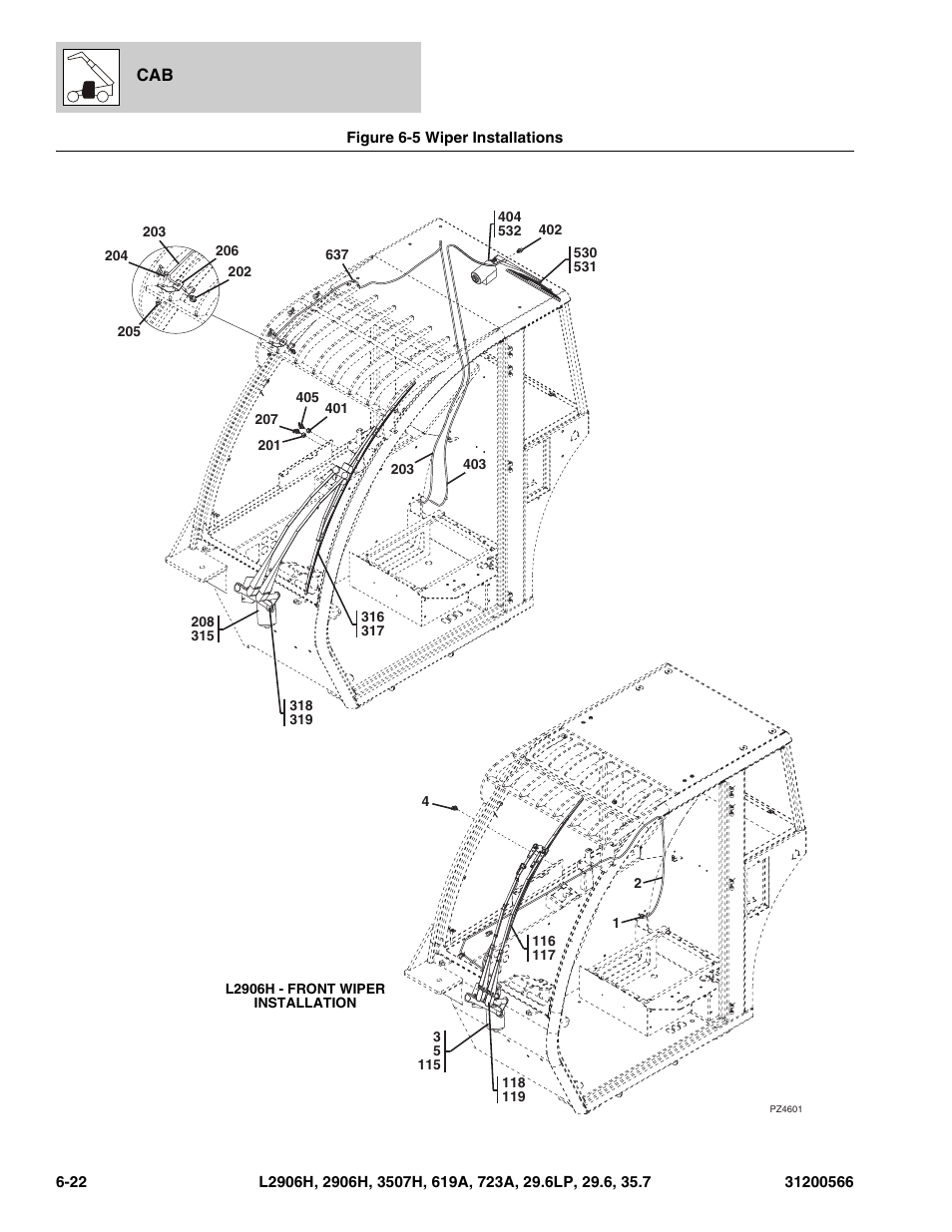 Figure 6-5 wiper installations, Wiper installations -22, Ommet, (see figure 6-5 for details) | See figure 6-5 for details) | JLG 723A Parts Manual User Manual | Page 174 / 364