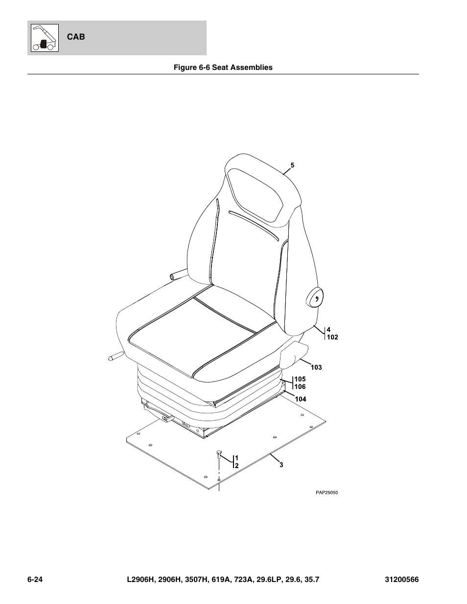 Figure 6-6 seat assemblies, Seat assemblies -24, See figure 6-6 for details) | E assy, (see figure 6-6 for details) | JLG 723A Parts Manual User Manual | Page 176 / 364