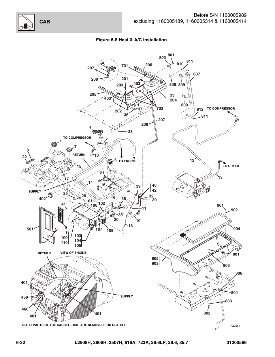 Figure 6-8 heat & a/c installation, Heat & a/c installation -32, Figure 6-8 | JLG 723A Parts Manual User Manual | Page 184 / 364