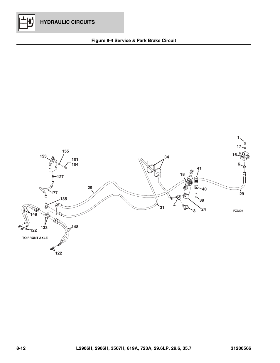 Figure 8-4 service & park brake circuit, Service & park brake circuit -12 | JLG 723A Parts Manual User Manual | Page 226 / 364