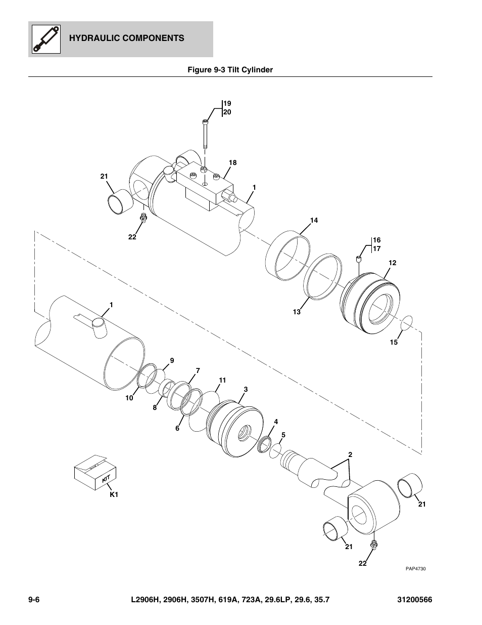 Figure 9-3 tilt cylinder, Tilt cylinder -6, Cylinder, (see figure 9-3 for details) | JLG 723A Parts Manual User Manual | Page 250 / 364