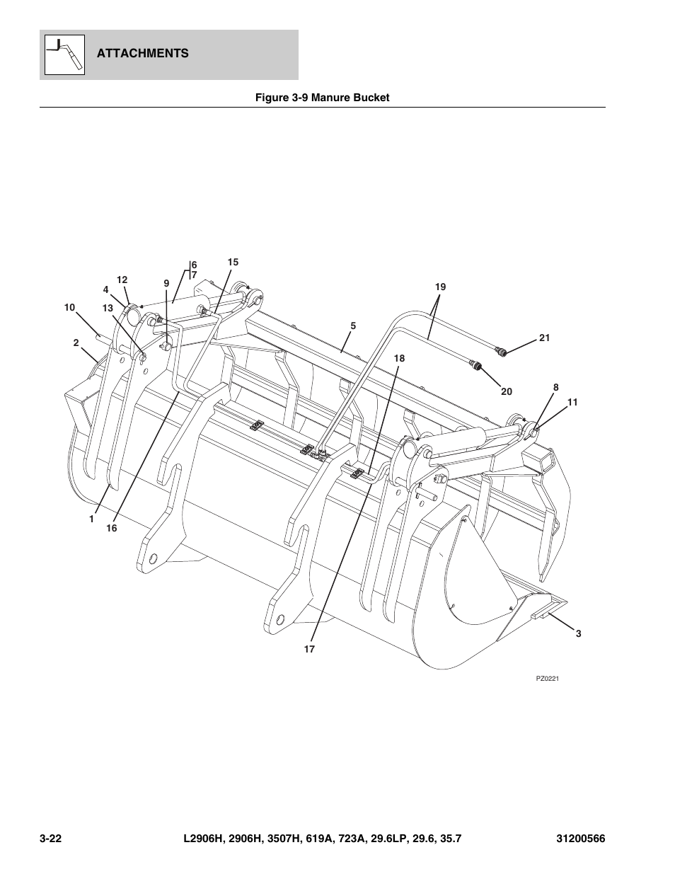 Figure 3-9 manure bucket, Manure bucket -22 | JLG 723A Parts Manual User Manual | Page 68 / 364