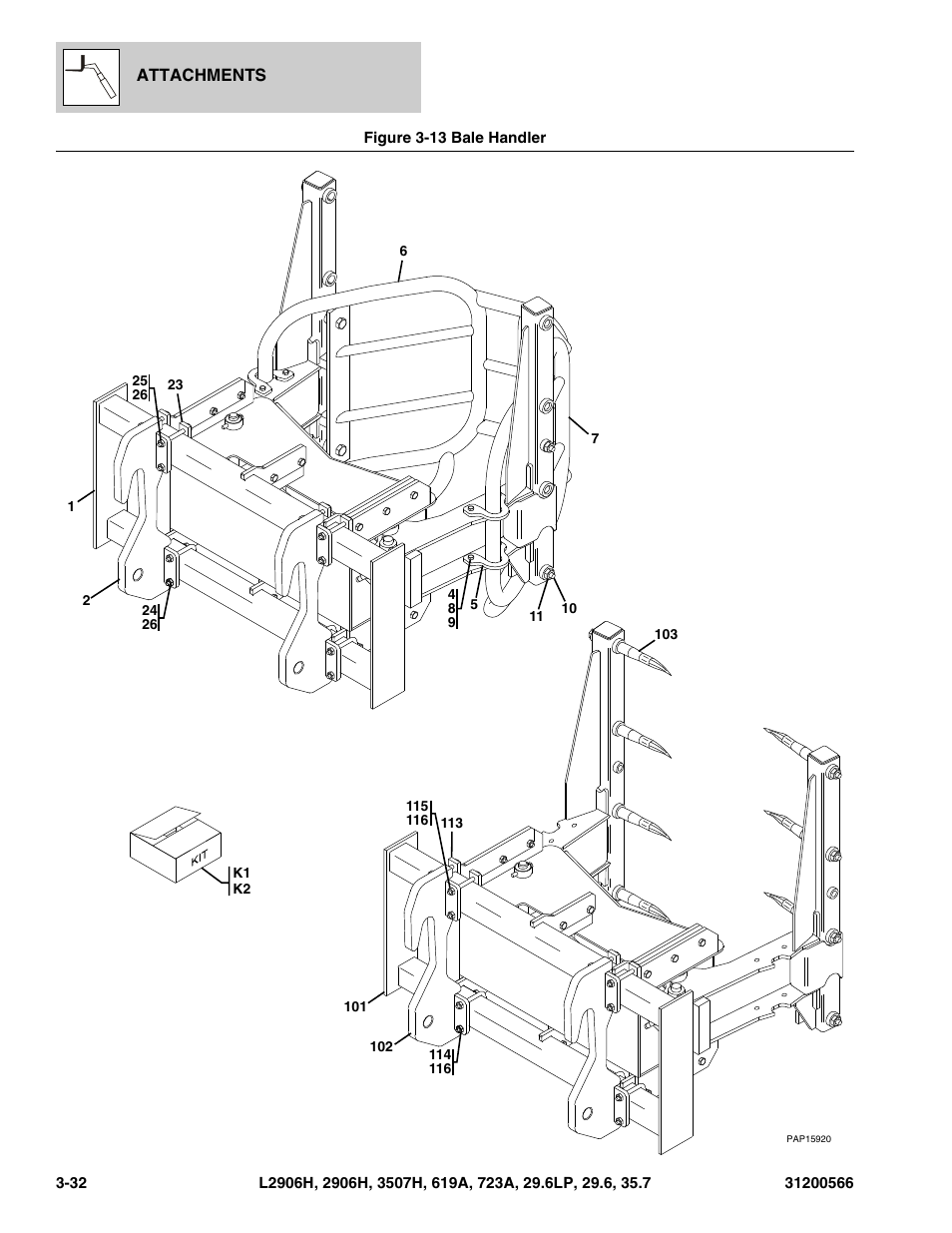 Figure 3-13 bale handler, Bale handler -32 | JLG 723A Parts Manual User Manual | Page 78 / 364