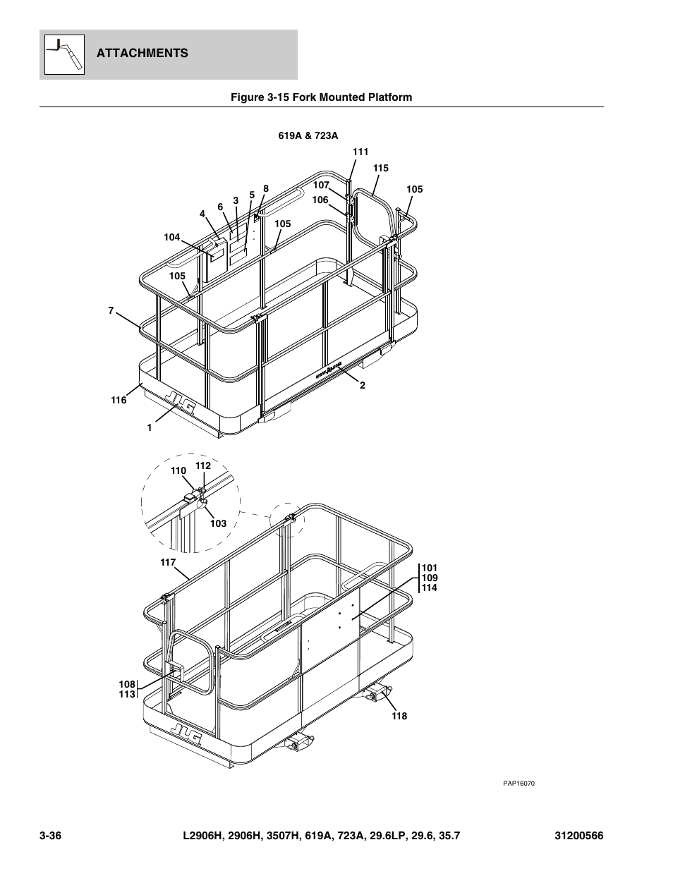 Figure 3-15 fork mounted platform, Fork mounted platform -36 | JLG 723A Parts Manual User Manual | Page 82 / 364