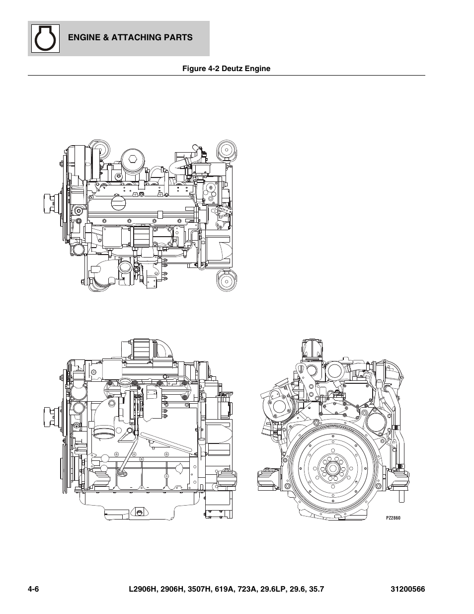 Figure 4-2 deutz engine, Deutz engine -6, Engine mount, (see figure 4-2 for details) | Pump, (see figure 4-2 for details) | JLG 723A Parts Manual User Manual | Page 90 / 364