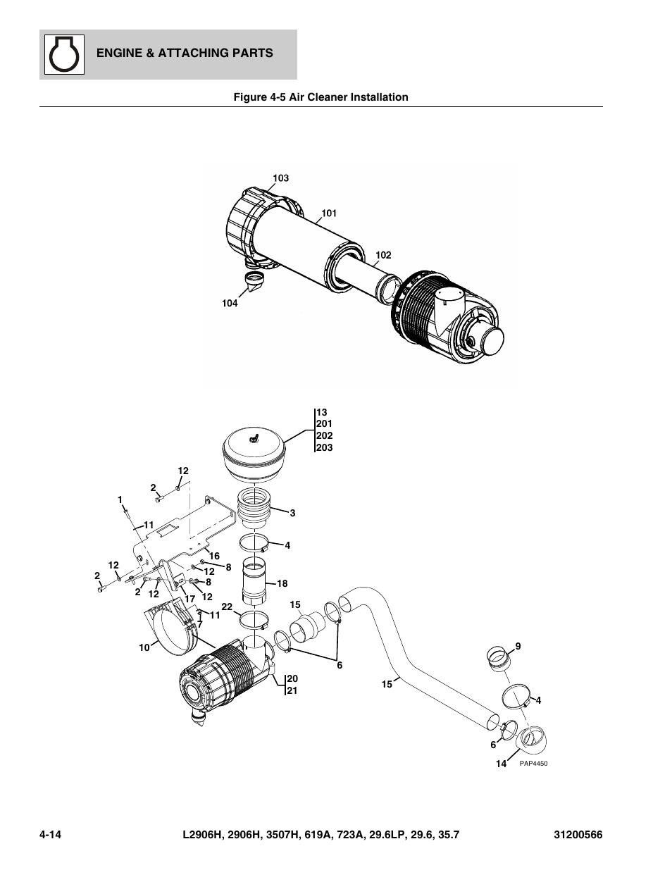 Figure 4-5 air cleaner installation, Air cleaner installation -14 | JLG 723A Parts Manual User Manual | Page 98 / 364