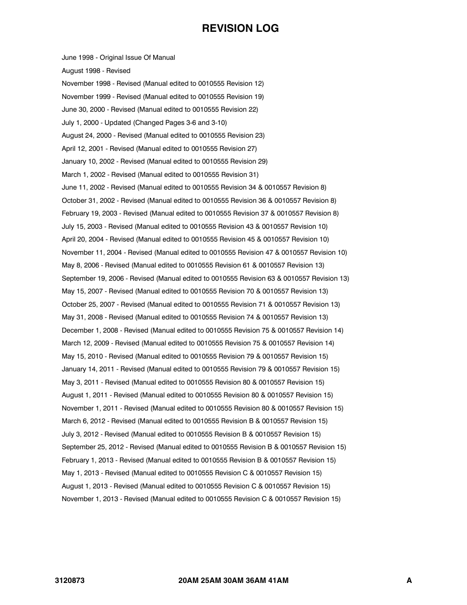 Revision log | JLG 41AM (3120873-2013) Parts Manual User Manual | Page 3 / 180