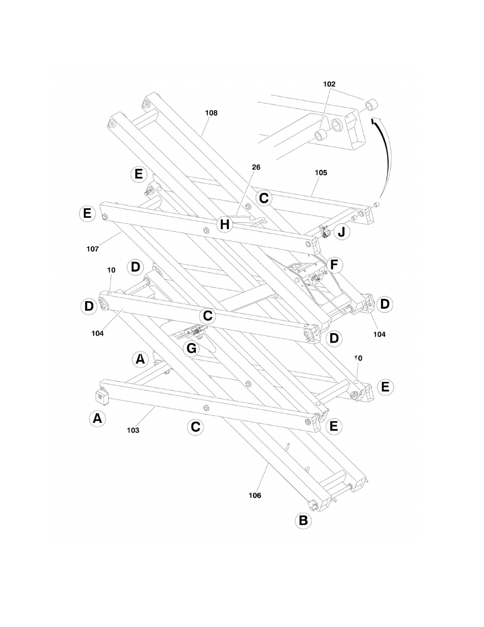 Figure 3-1. scissor arms installation (6rs/1932rs) | JLG 3248RS/10RS Parts Manual User Manual | Page 44 / 138