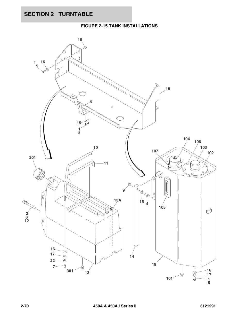 Figure 2-15. tank installations, Tank installations -70 | JLG 450A_AJ Series II Parts Manual User Manual | Page 118 / 312