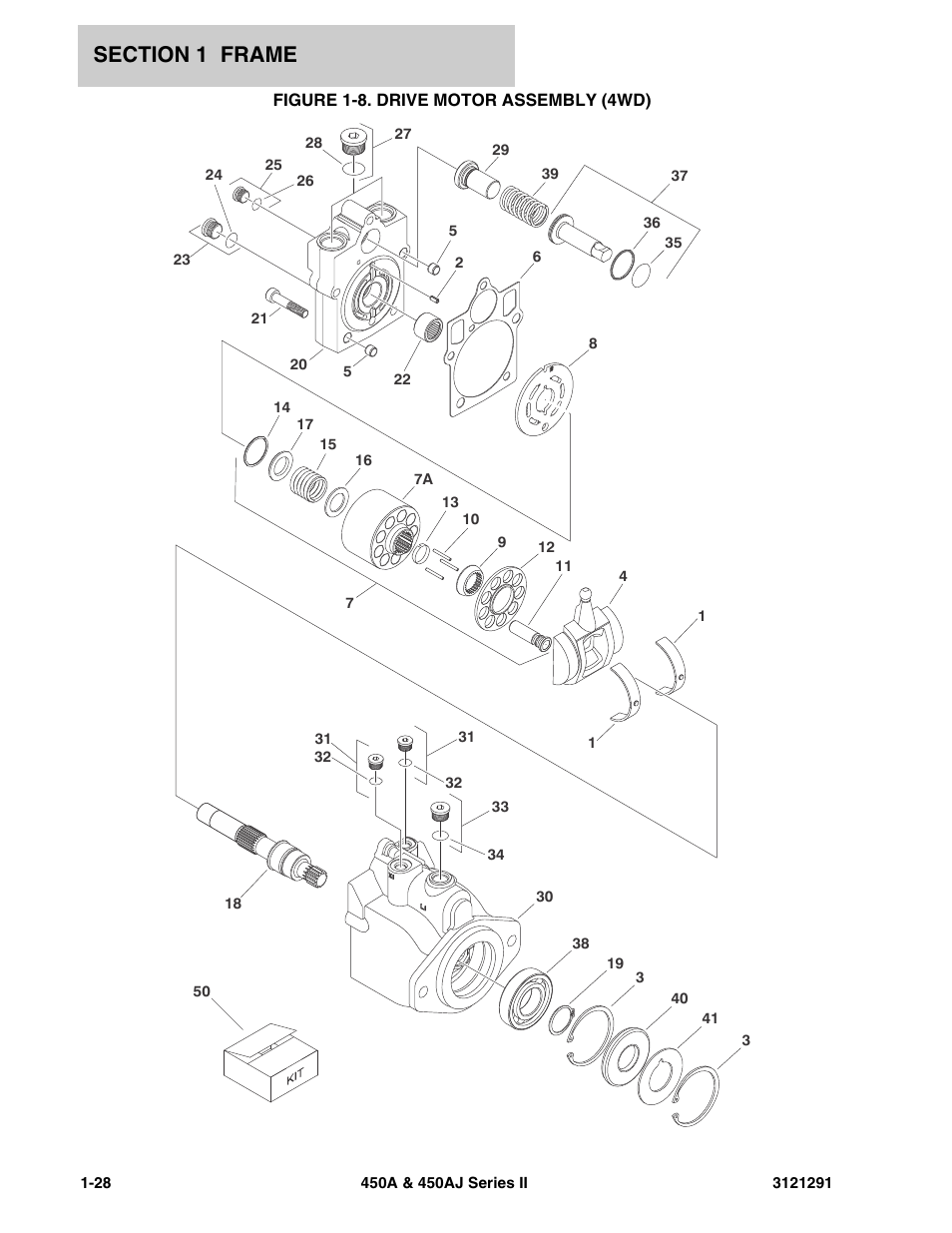 Figure 1-8. drive motor assembly (4wd), Drive motor assembly (4wd) -28 | JLG 450A_AJ Series II Parts Manual User Manual | Page 36 / 312