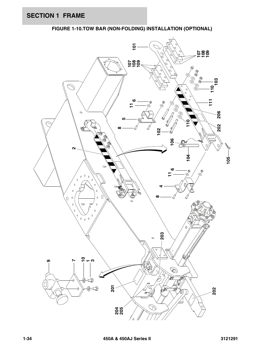 Tow bar (non-folding) installation (optional) -34 | JLG 450A_AJ Series II Parts Manual User Manual | Page 42 / 312