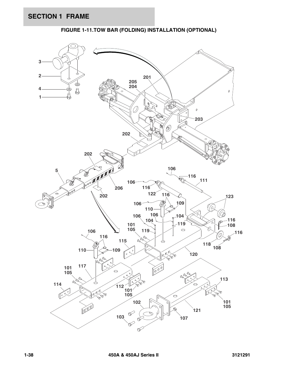 Tow bar (folding) installation (optional) -38 | JLG 450A_AJ Series II Parts Manual User Manual | Page 46 / 312