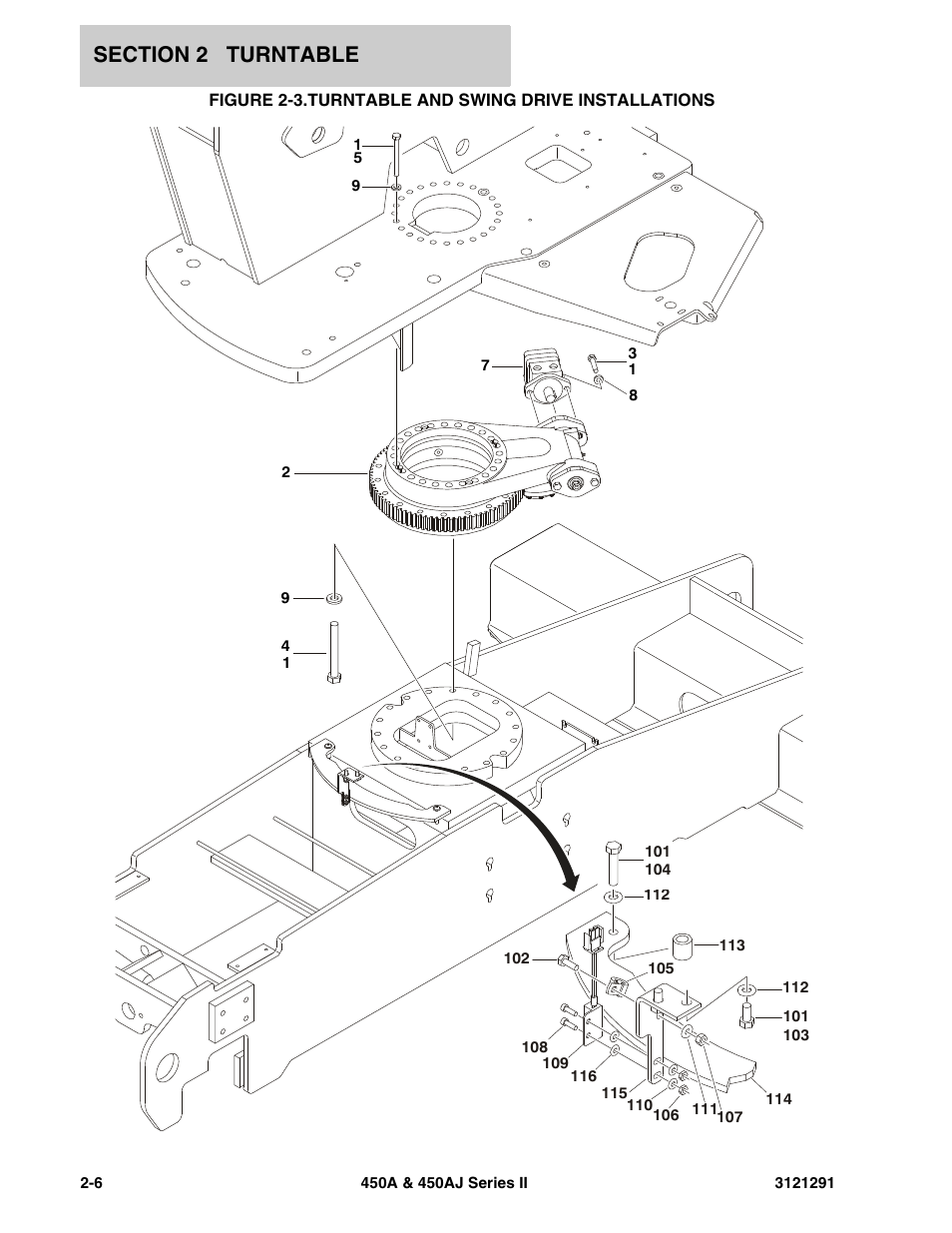 Turntable and swing drive installations -6 | JLG 450A_AJ Series II Parts Manual User Manual | Page 54 / 312