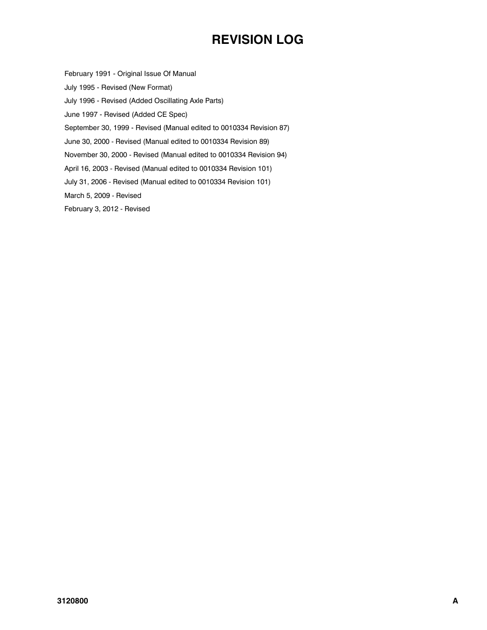 Revision log | JLG 80HX_HX+6 Parts Manual User Manual | Page 3 / 388