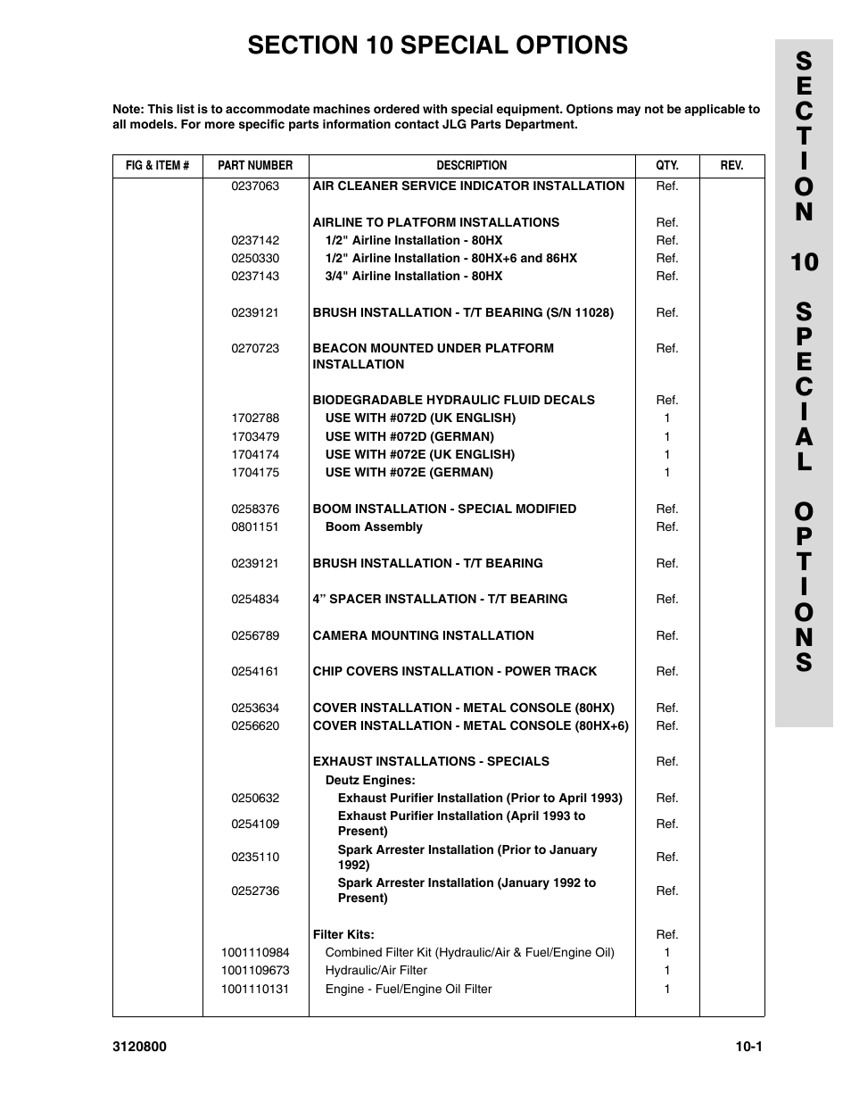 Section 10 special options | JLG 80HX_HX+6 Parts Manual User Manual | Page 359 / 388