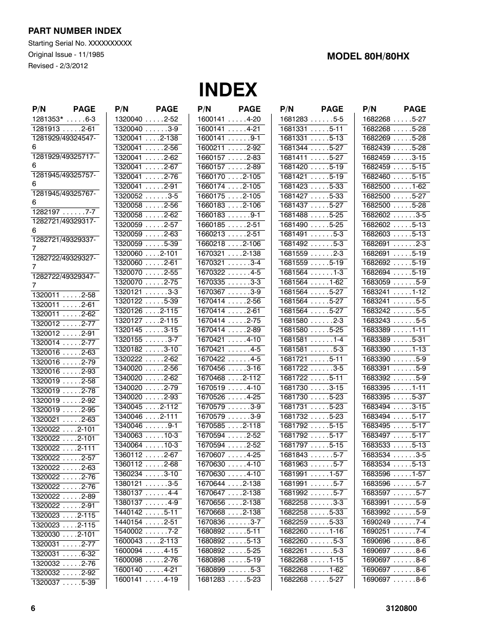 Index | JLG 80HX_HX+6 Parts Manual User Manual | Page 368 / 388