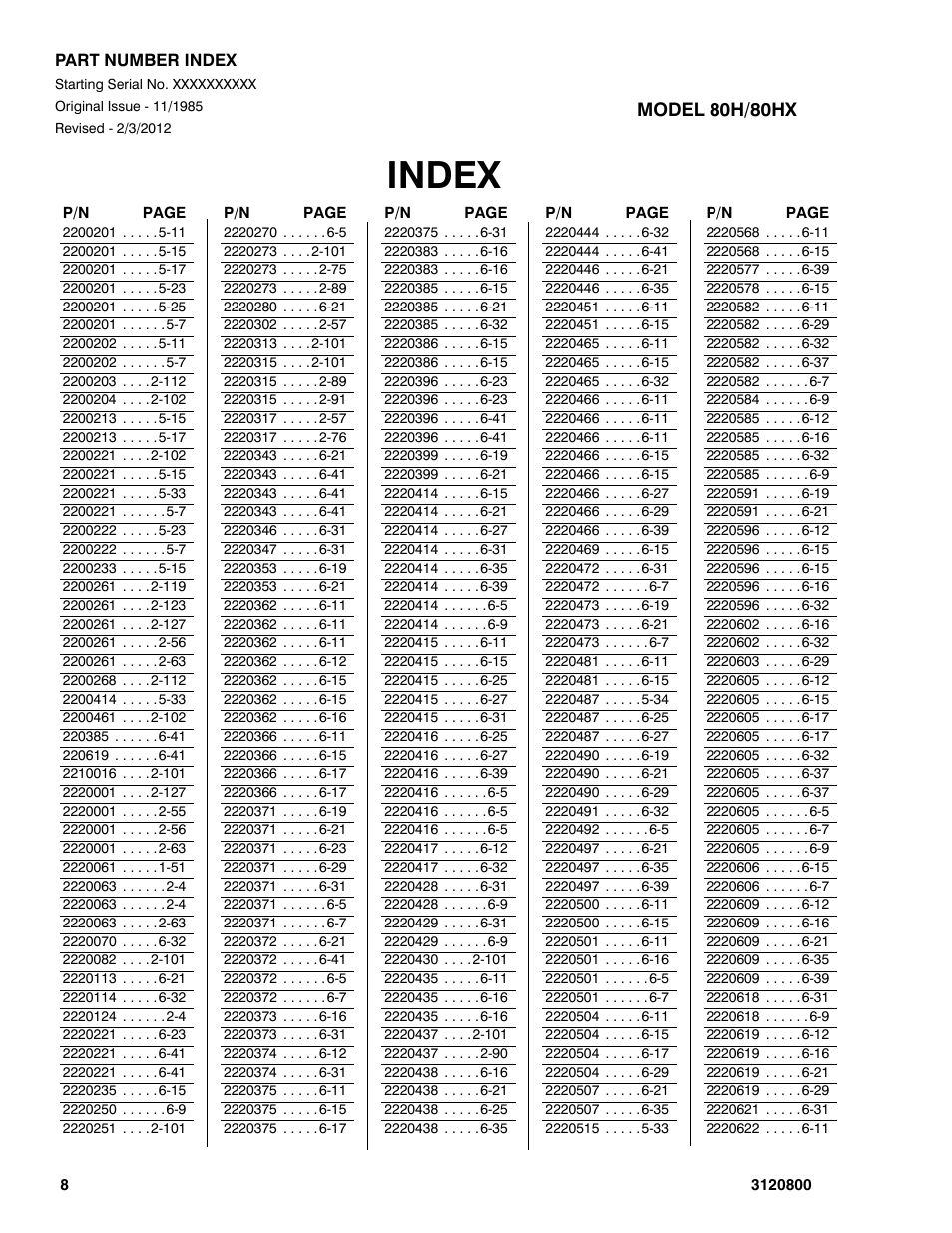 Index | JLG 80HX_HX+6 Parts Manual User Manual | Page 370 / 388