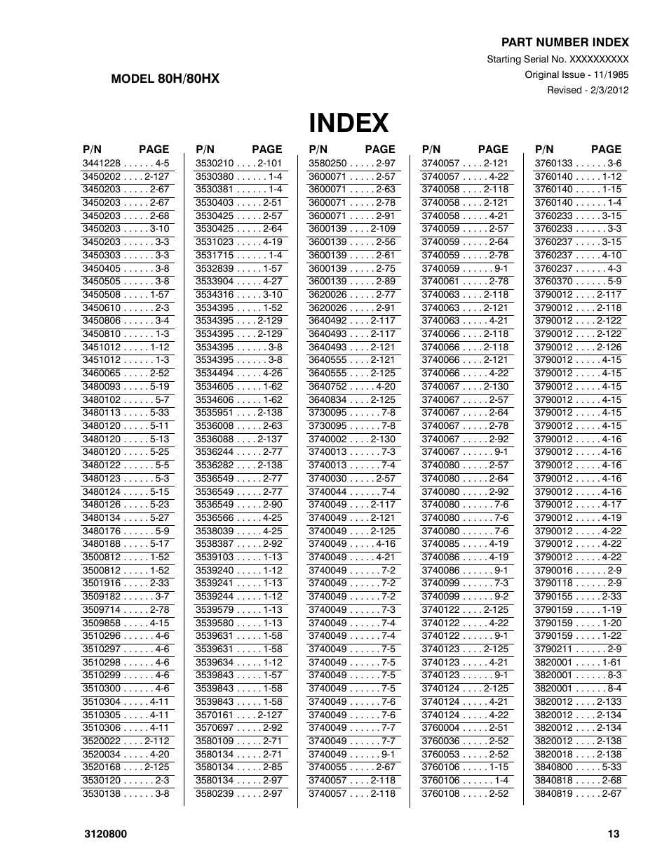 Index | JLG 80HX_HX+6 Parts Manual User Manual | Page 375 / 388