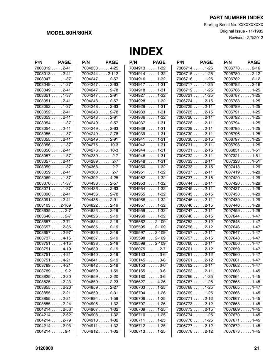 Index | JLG 80HX_HX+6 Parts Manual User Manual | Page 383 / 388