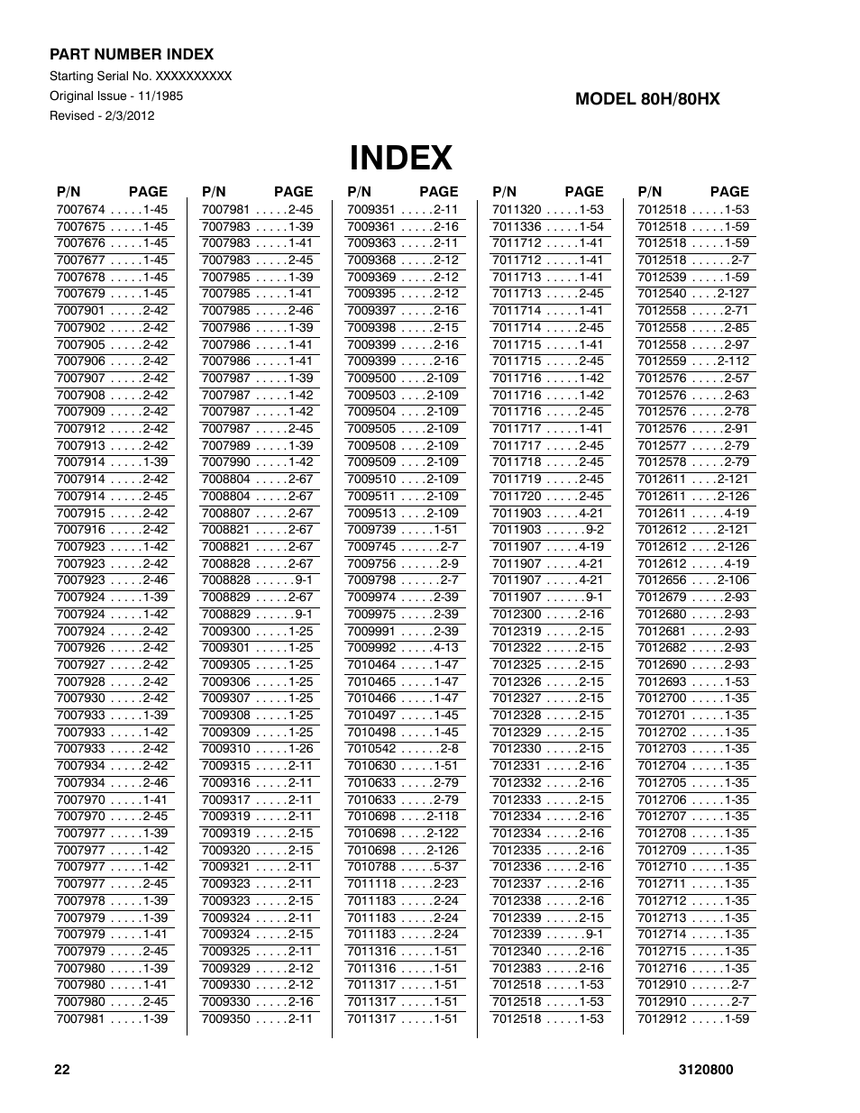 Index | JLG 80HX_HX+6 Parts Manual User Manual | Page 384 / 388